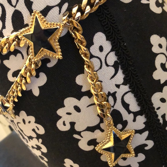 ⭐️ St. John gold chain, black enamel & gold beaded stars double layer 34” belt - Picture 2 of 9